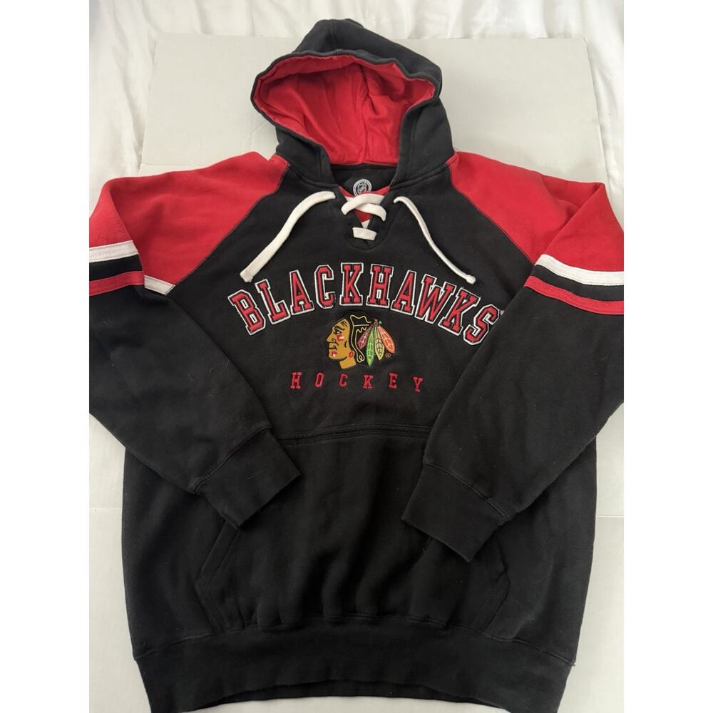 Chicago Blackhawks Superior Lacer lace-up hoodie in black with Red/White